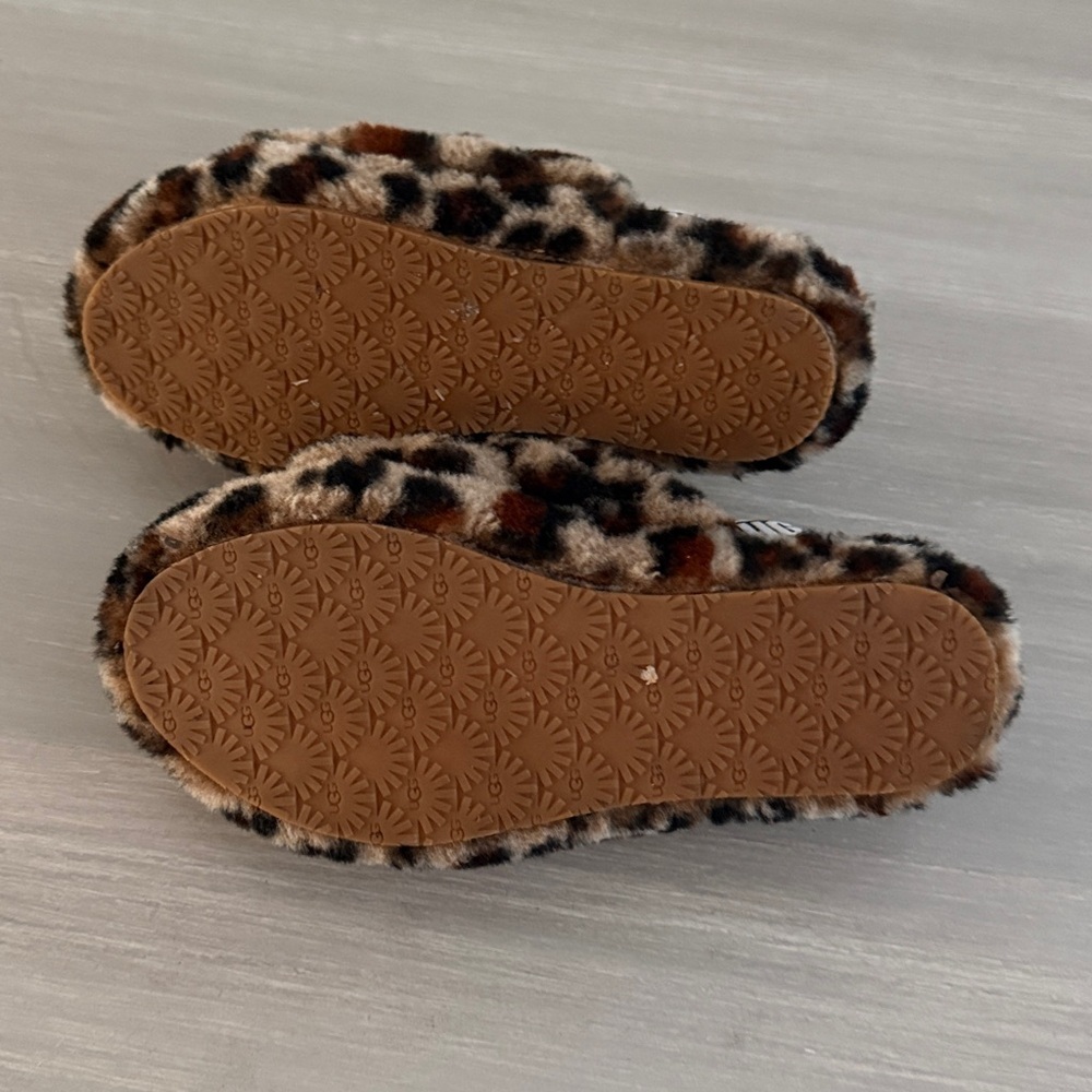 UGG Fluff Yeah Leopard-Print Faux Fur Slingback Slides in Brown and Black - Picture 7 of 7